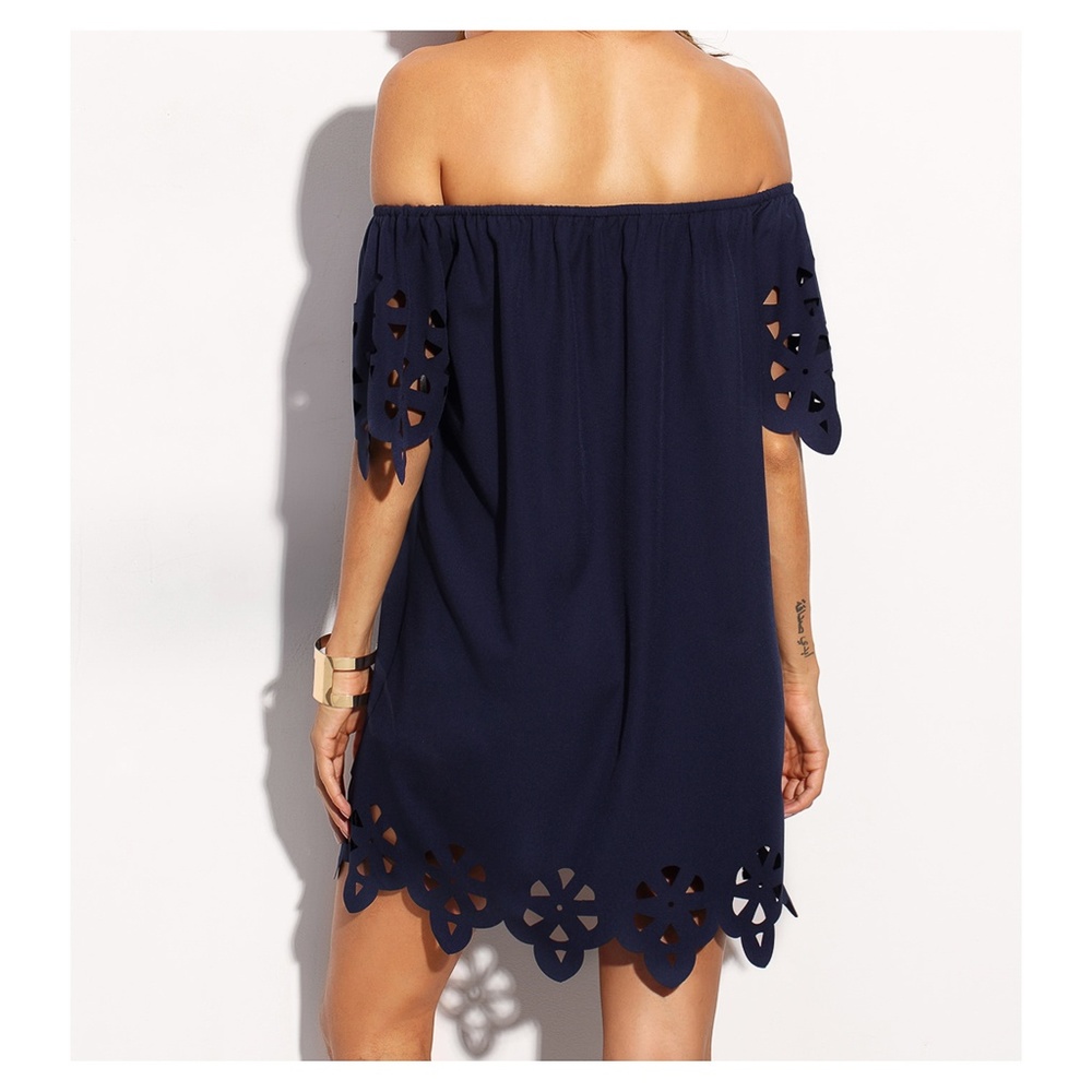 Blue Off the Shoulder Cut Out Dress - Picture 4 of 8